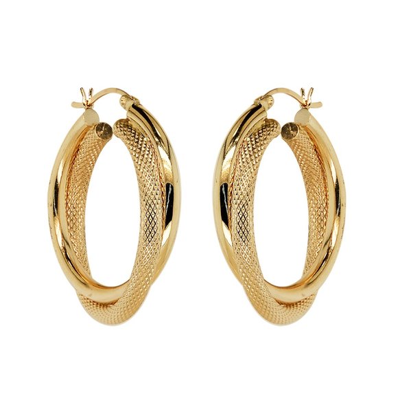 Round Twisted Hoop Earrings 14K Yellow Gold - Picture 2 of 4